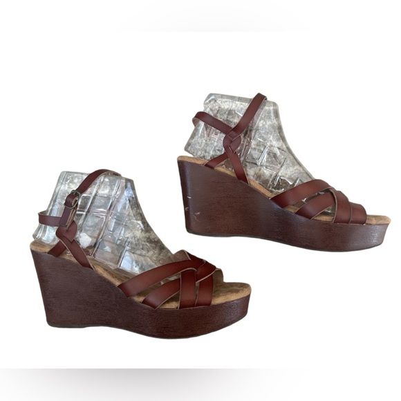 Jelly Pop Jelissa Memory Foam Brown Wood Wedge sz 10 Sandal Slingback Shoe EUC - Picture 5 of 17